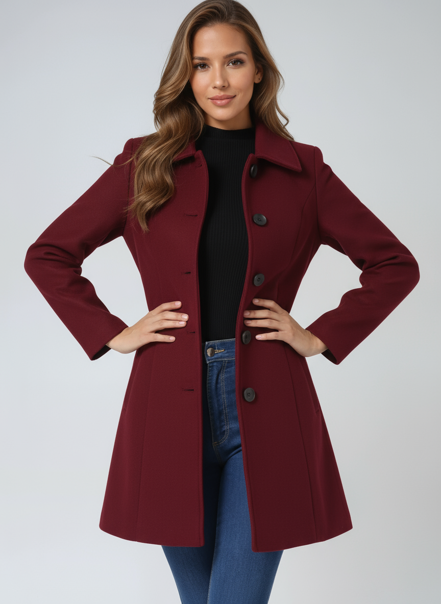 Manteau Classique Pour Femme en Mélange De Laine à Col Tailleur