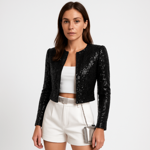 Blazer Court à Sequins de Soirée pour Femme
