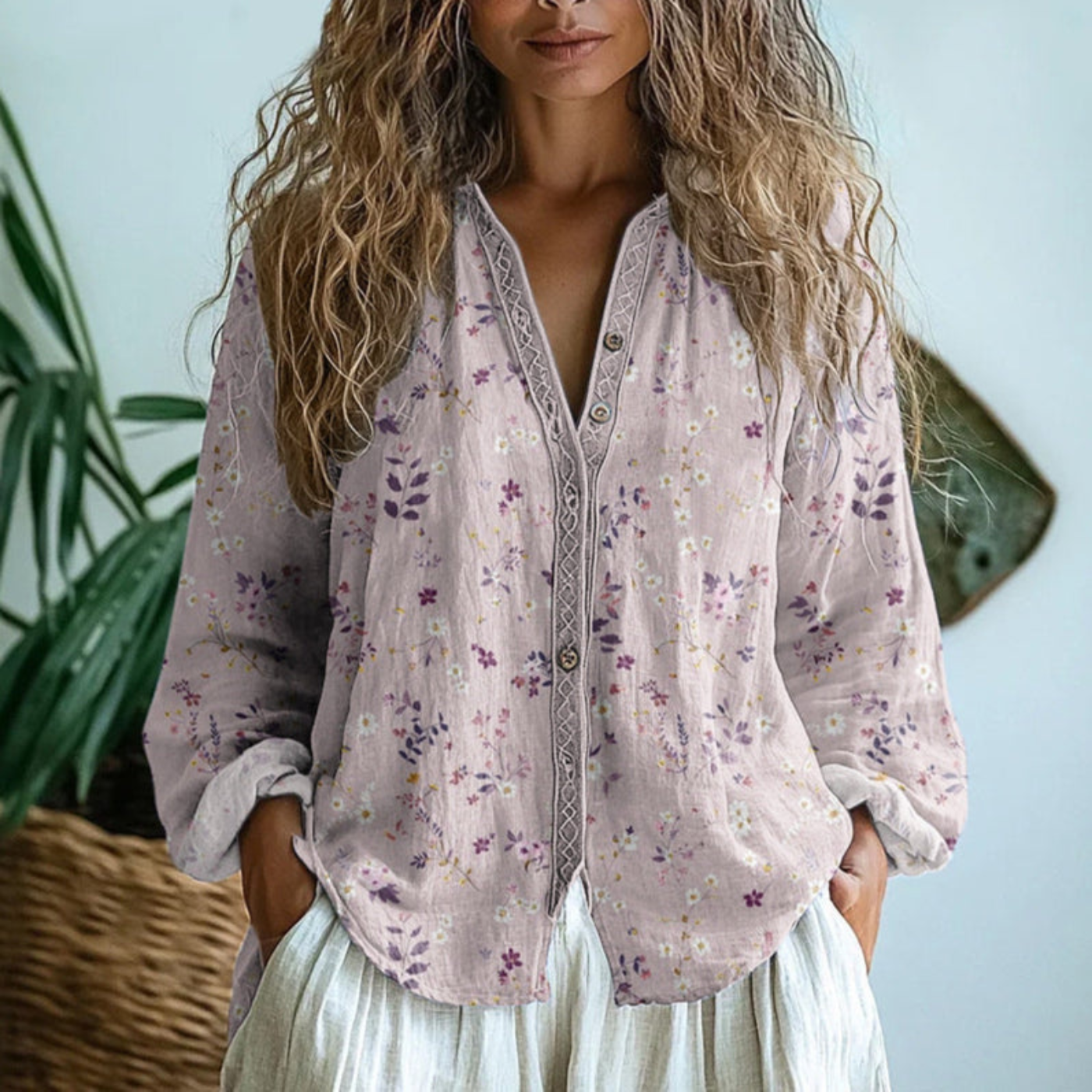 Chemisier vintage pour femme à imprimé botanique et style bohème