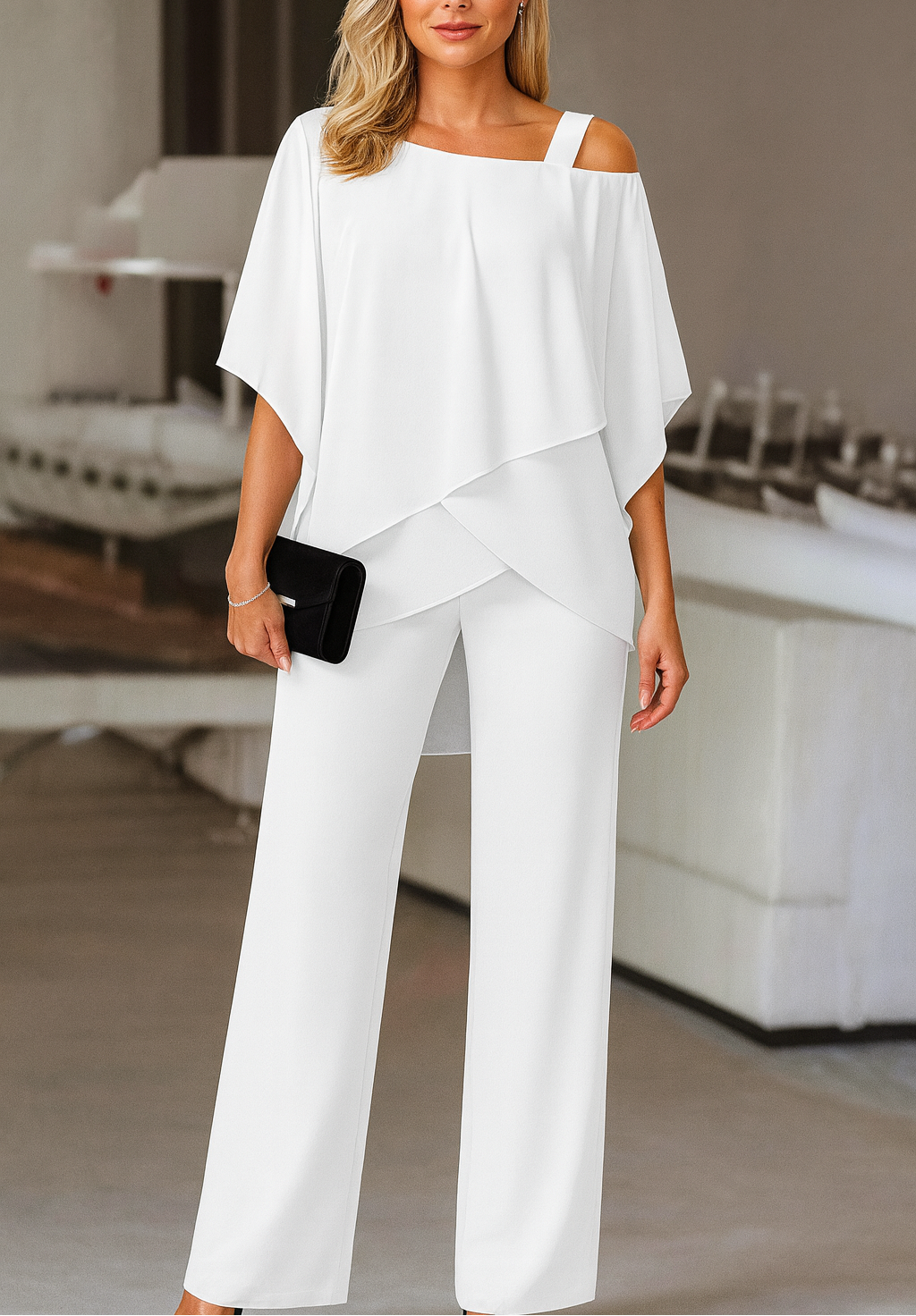 Ensemble 2 Pièces Femme Haut Drapé et Pantalon Large