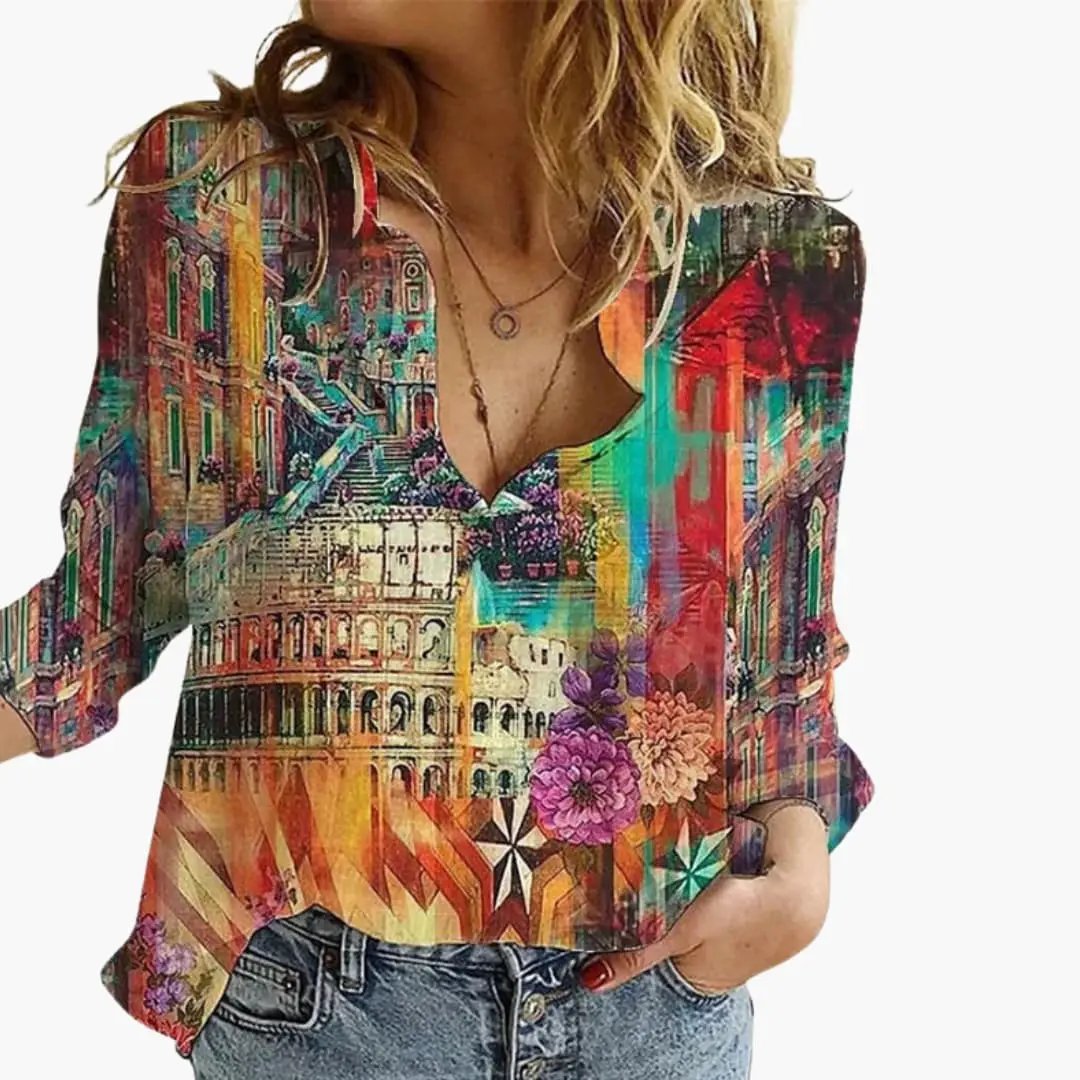 Blouse Femme Artistique Imprimée Décontracté à Motifs