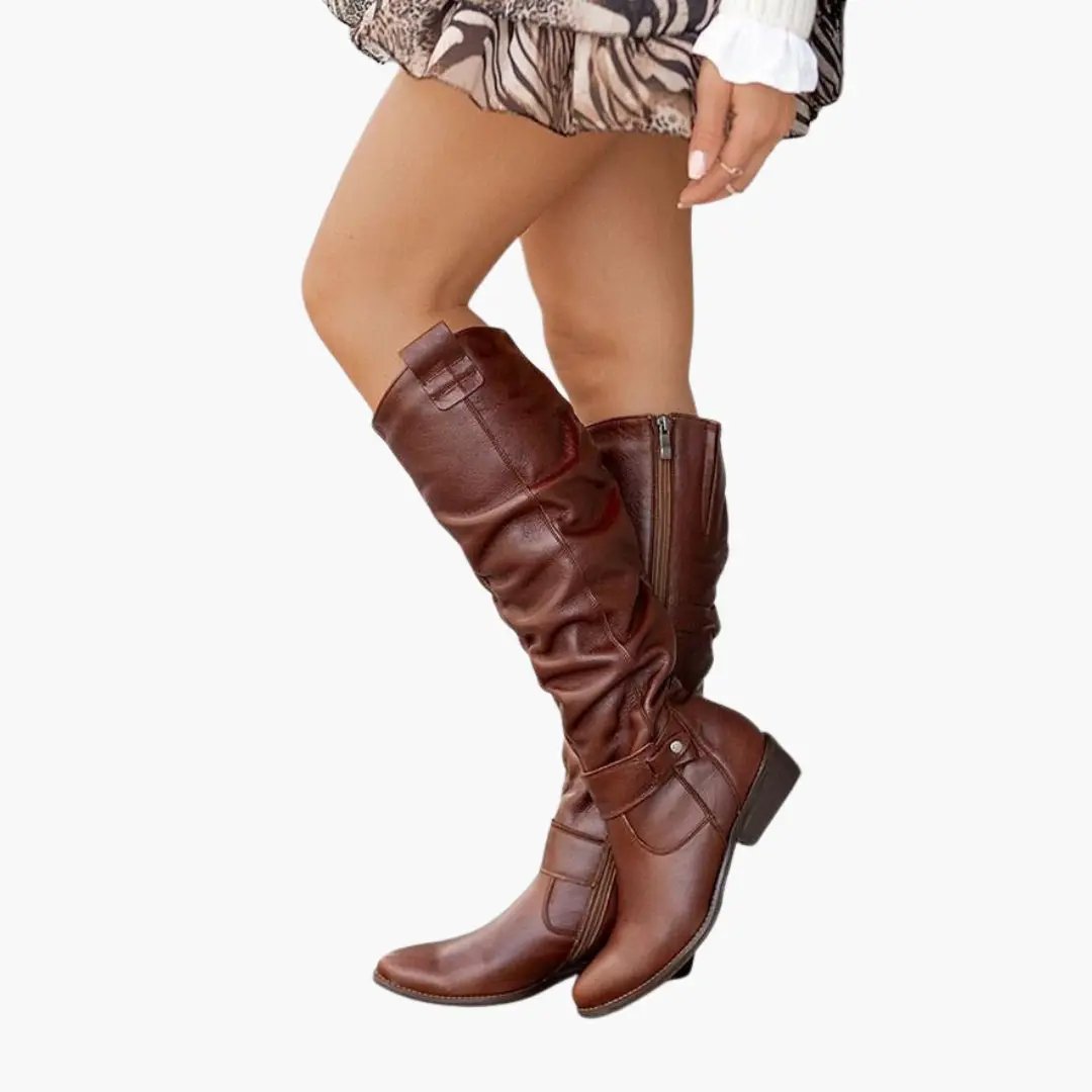 Bottes Hautes Plissées Style Western pour Femme