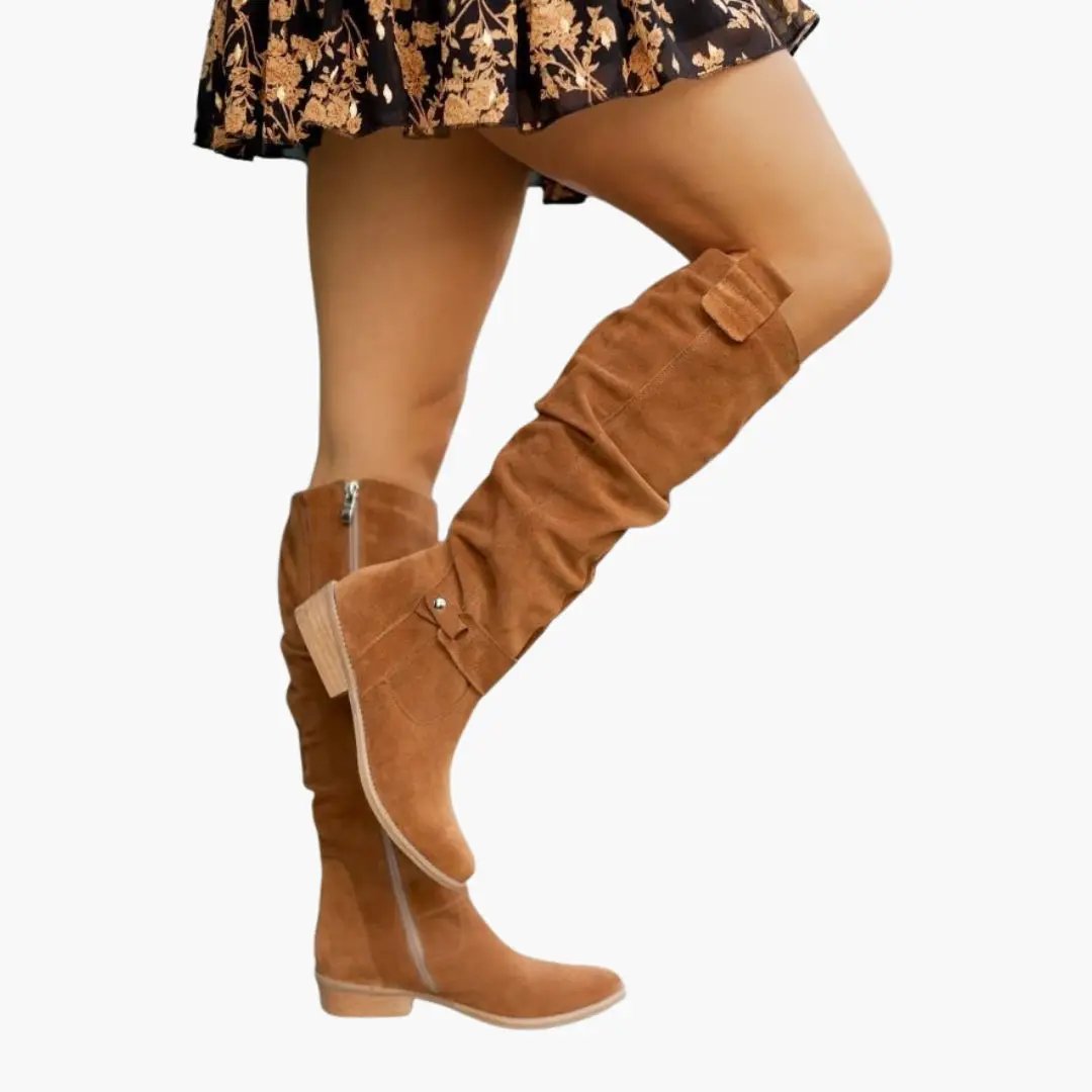 Bottes Hautes Plissées Style Western pour Femme
