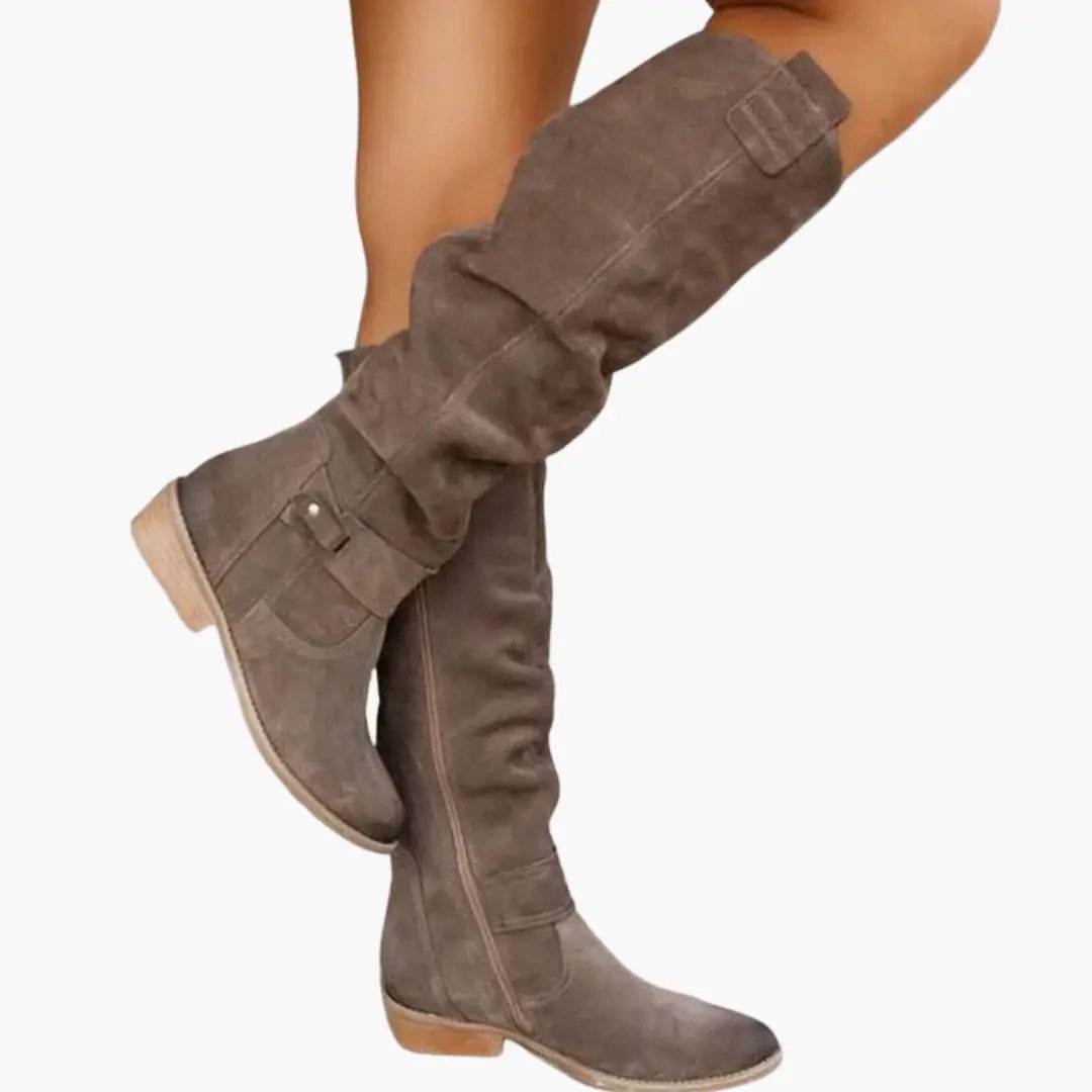 Bottes Hautes Plissées Style Western pour Femme