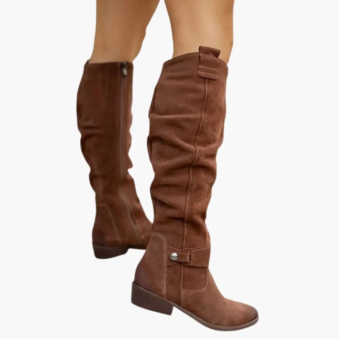Bottes Hautes Plissées Style Western pour Femme