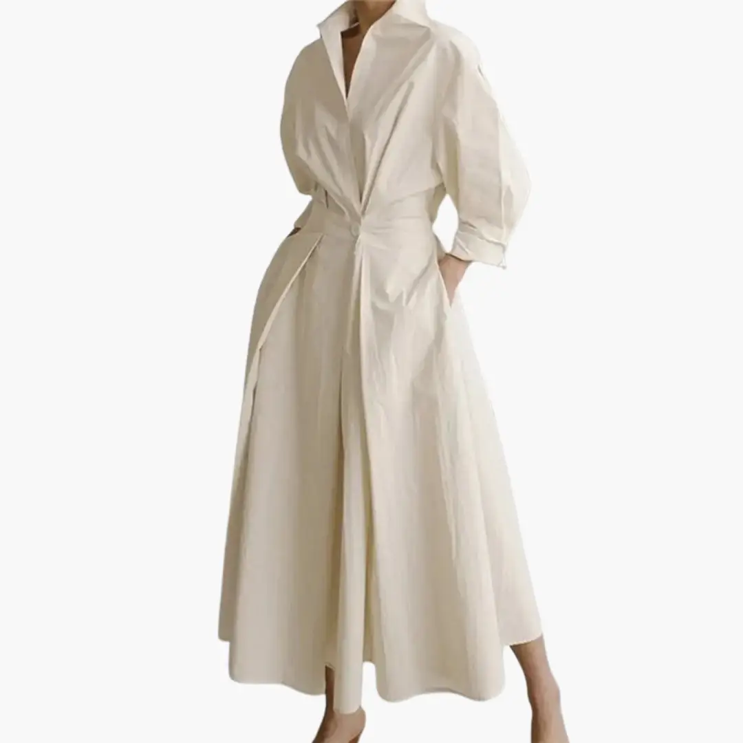 Robe Chemise Longue Femme Taille Cintrée Élégance Minimaliste