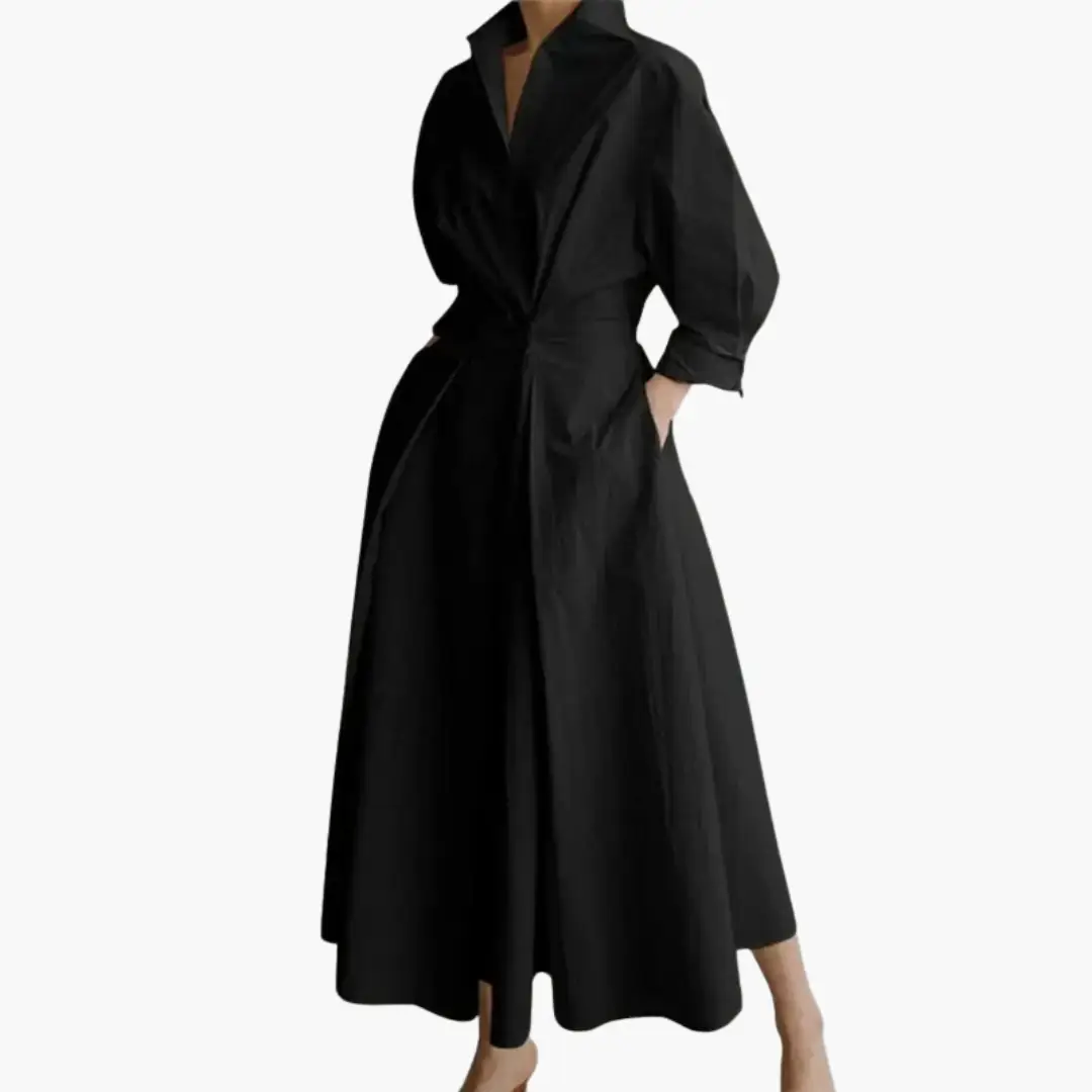 Robe Chemise Longue Femme Taille Cintrée Élégance Minimaliste