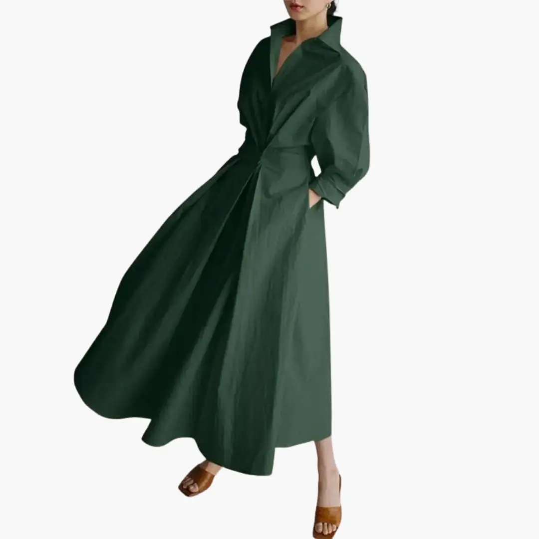 Robe Chemise Longue Femme Taille Cintrée Élégance Minimaliste