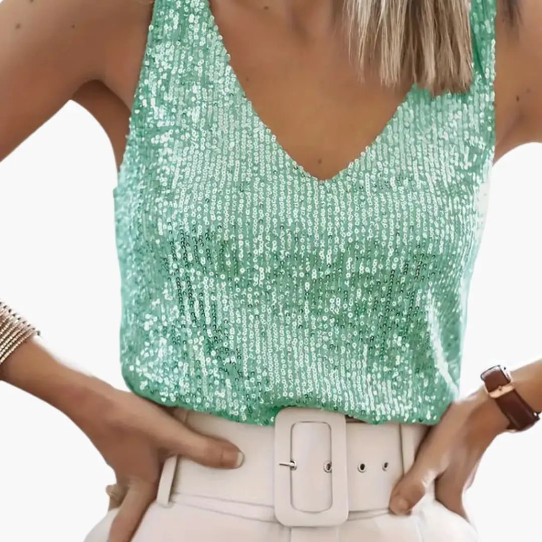 Top Sans Manches Femme à Sequins Style Élégant Moderne