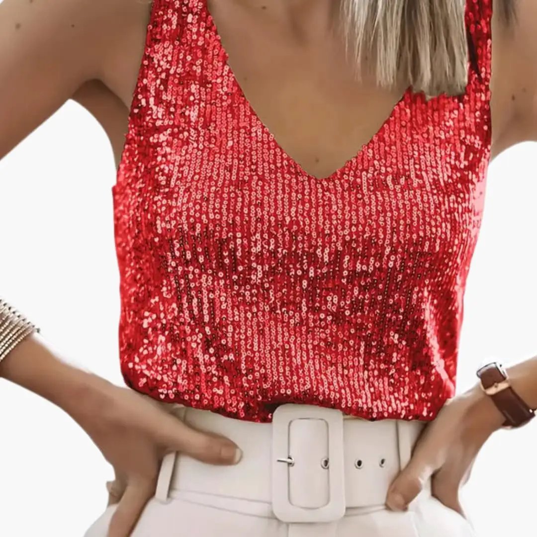 Top Sans Manches Femme à Sequins Style Élégant Moderne