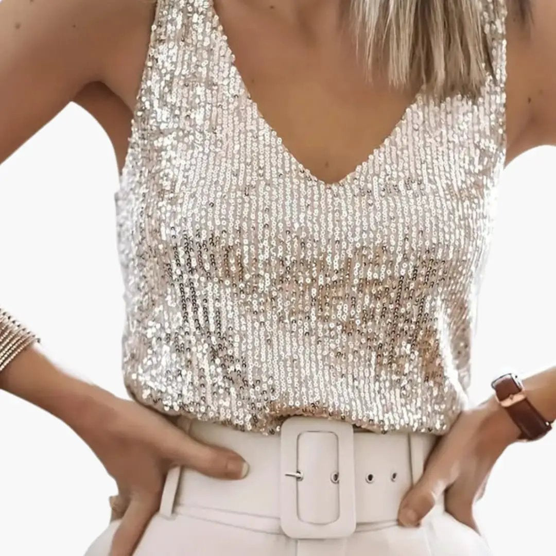 Top Sans Manches Femme à Sequins Style Élégant Moderne