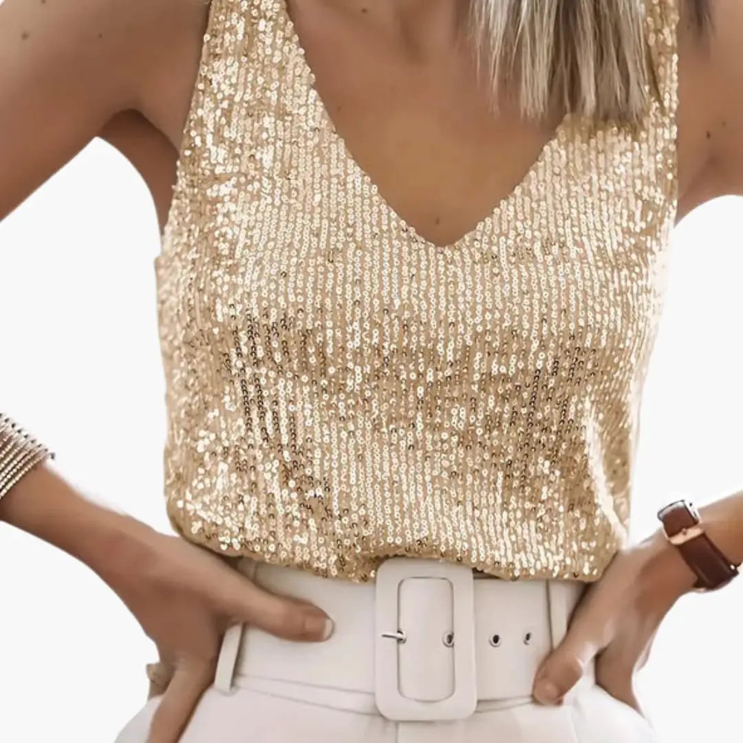 Top Sans Manches Femme à Sequins Style Élégant Moderne