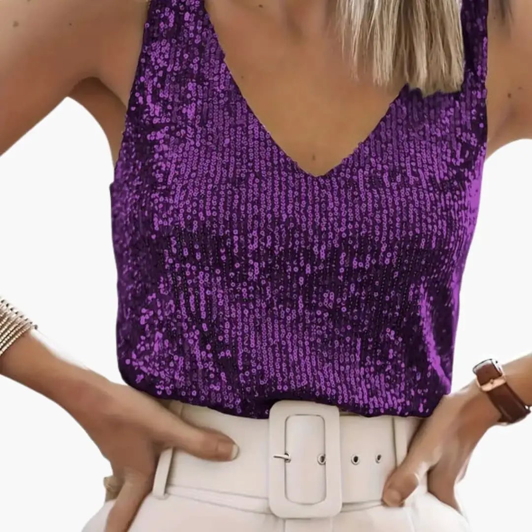 Top Sans Manches Femme à Sequins Style Élégant Moderne