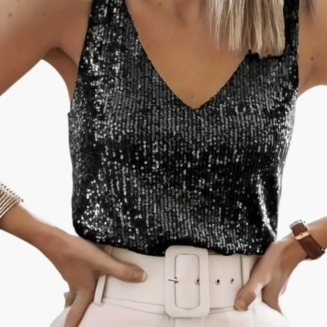 Top Sans Manches Femme à Sequins Style Élégant Moderne