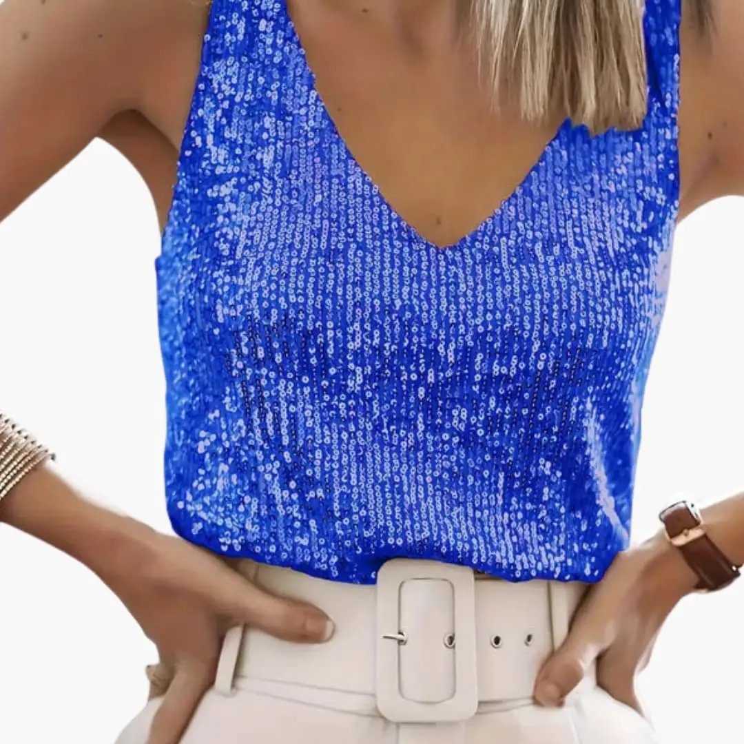 Top Sans Manches Femme à Sequins Style Élégant Moderne