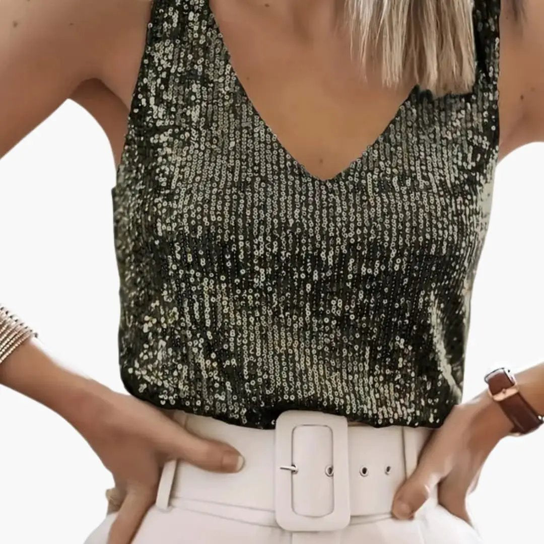 Top Sans Manches Femme à Sequins Style Élégant Moderne