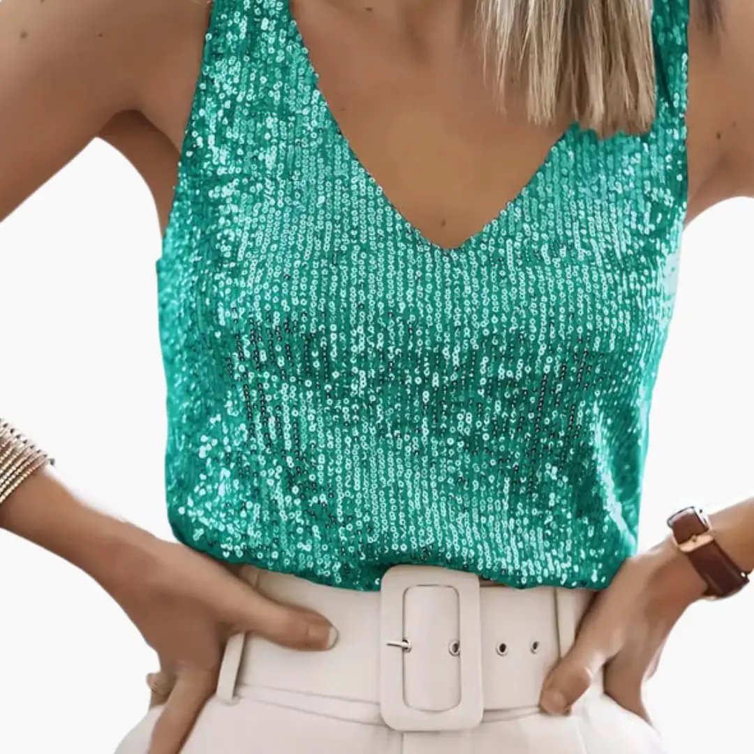 Top Sans Manches Femme à Sequins Style Élégant Moderne