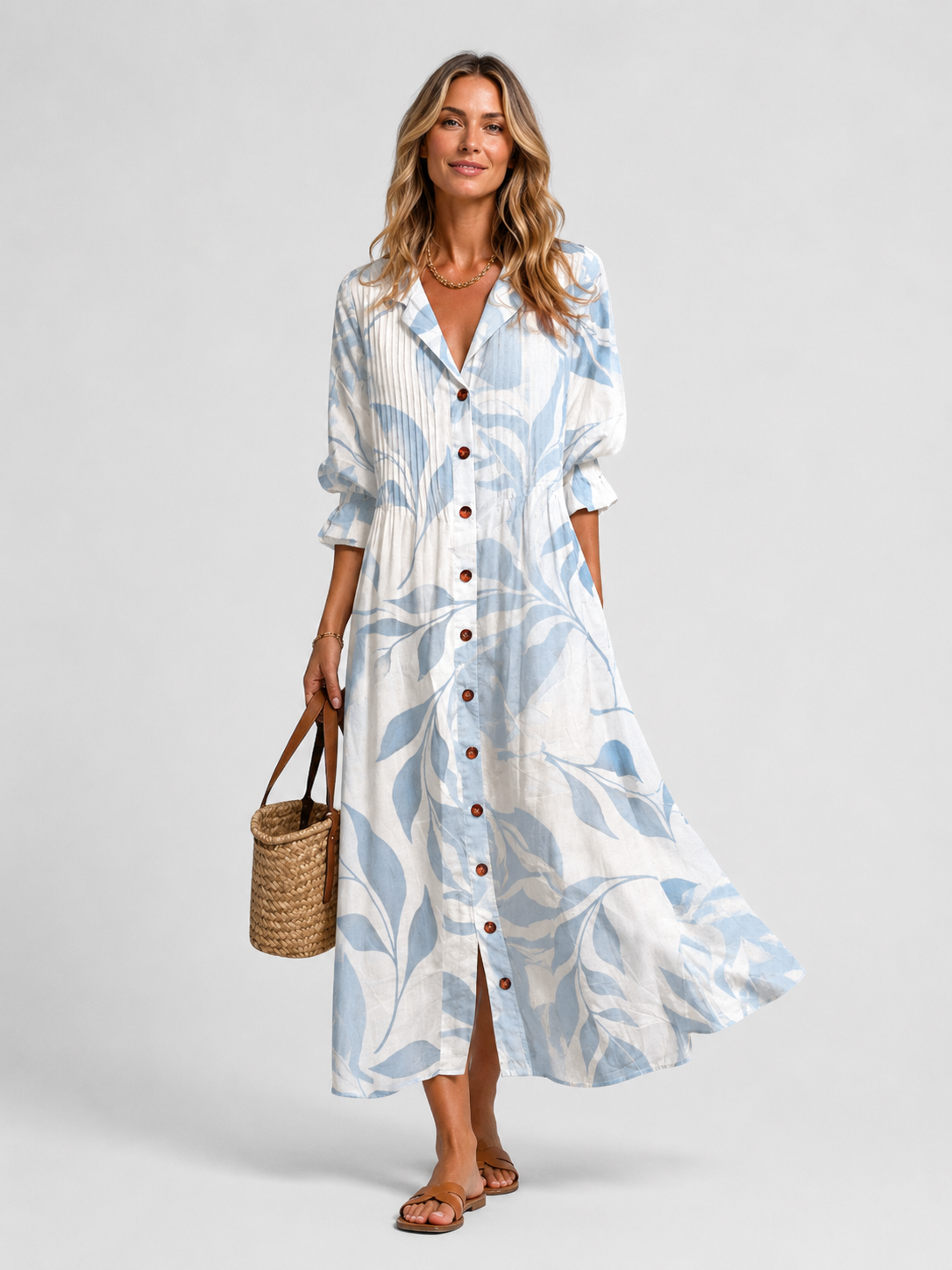 Robe Longue à Col en V et Imprimé Floral Pour Femme