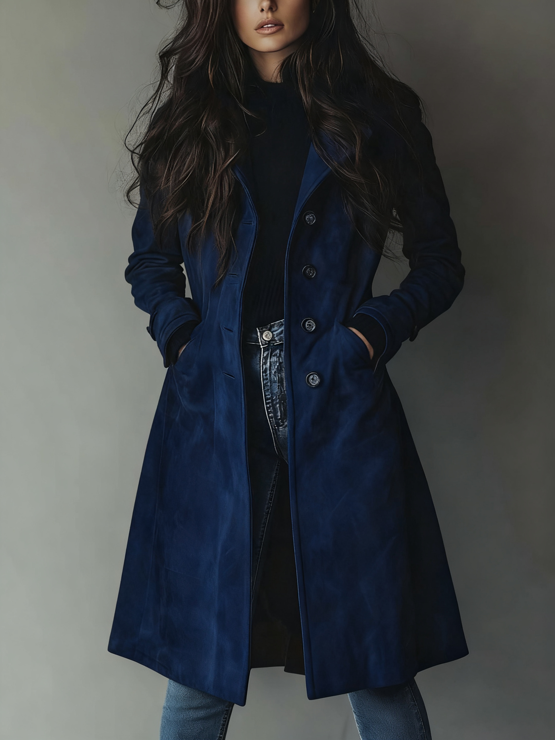 Women’s Long Coat for Women with Stand-Up Collar and Pockets