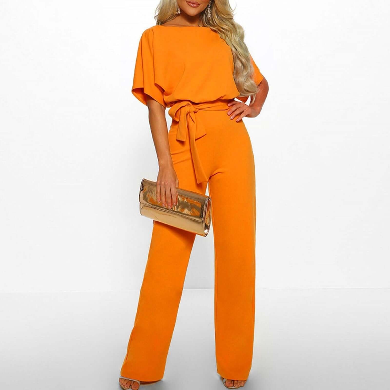 Combinaison femme élégante manches fluides taille nouée