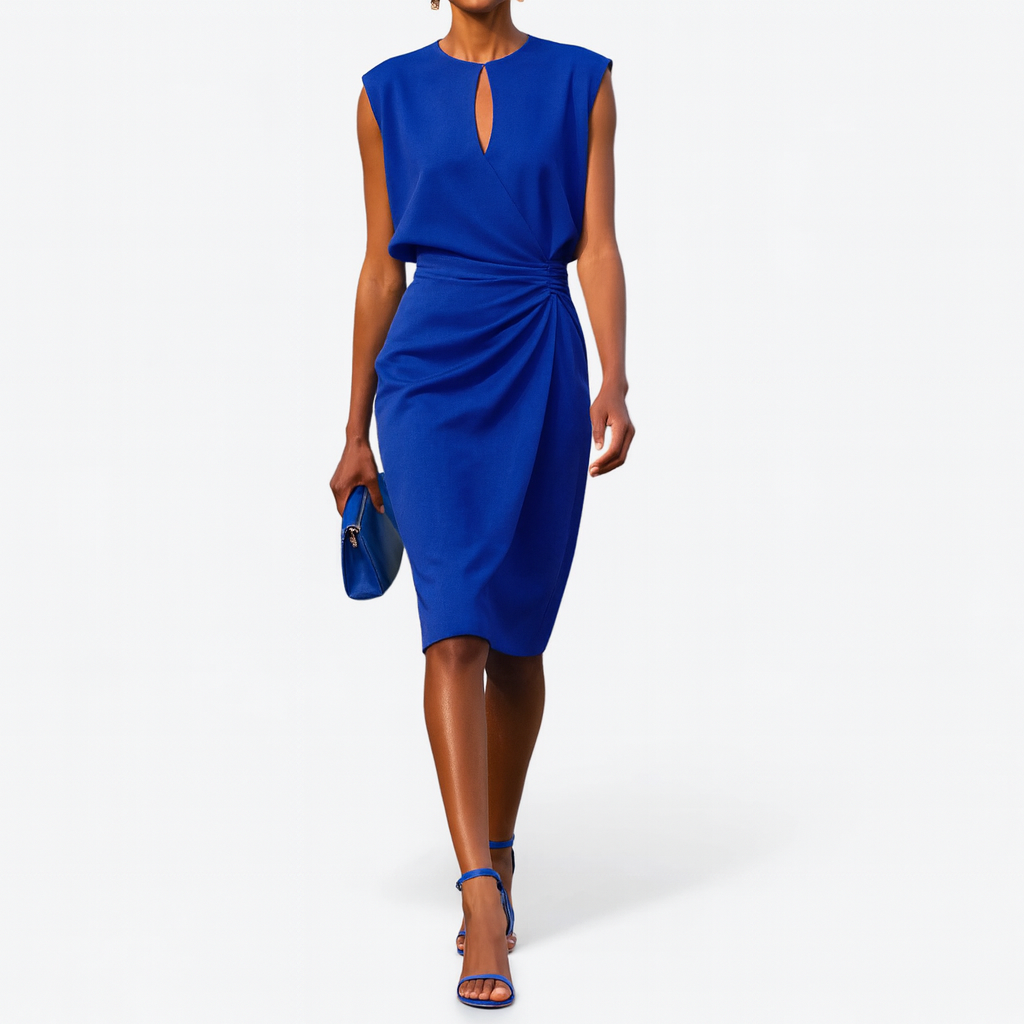 Robe Midi Élégante Femme - Coupe Ajustée avec Détail Drapé