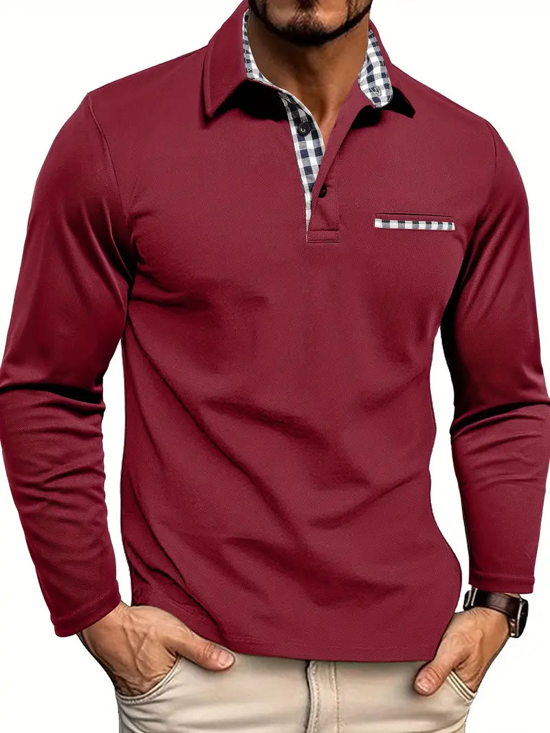 Men’s Long-Sleeve Polo Shirt with Contrast Collar