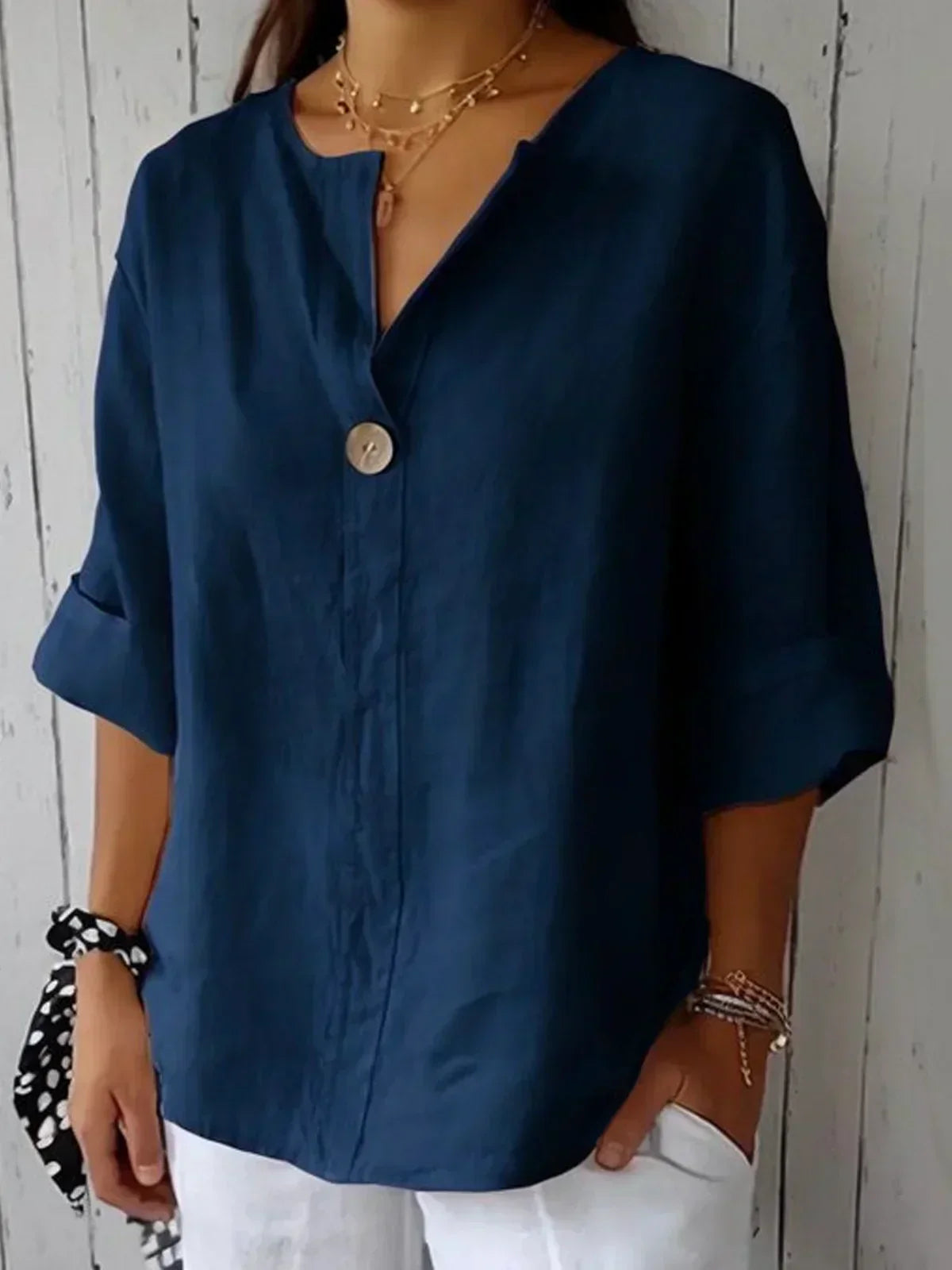 Buttoned Linen Blouse for Women
