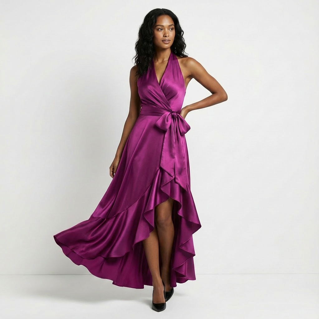 Robe longue élégante pour femme avec nœud à la taille