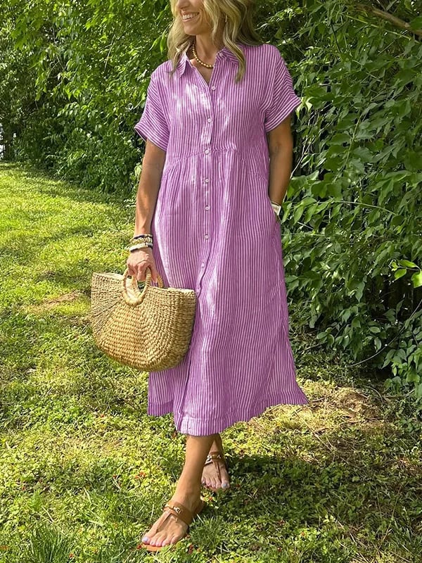 Buttoned striped midi dress for women