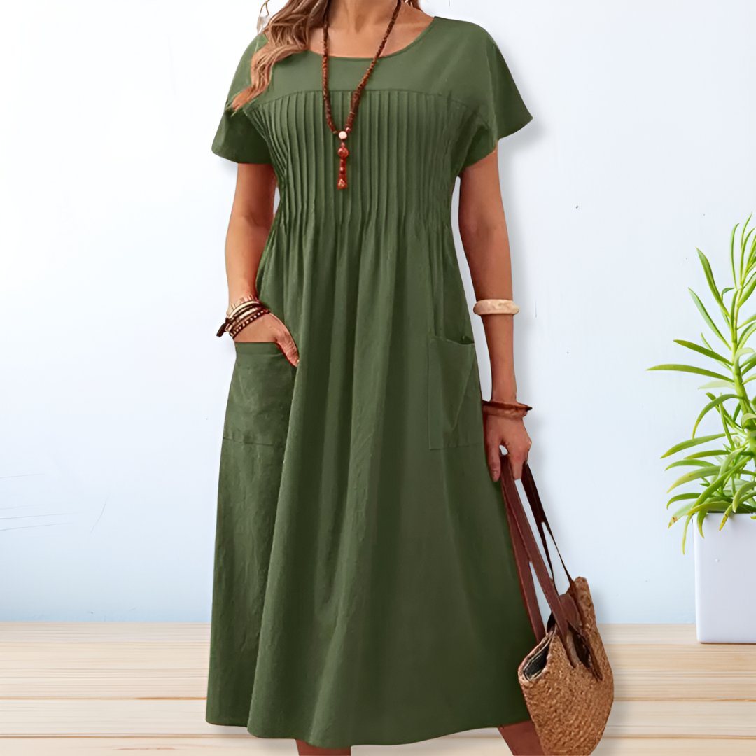 Robe Midi Plissée Décontractée Femme Style Quotidien