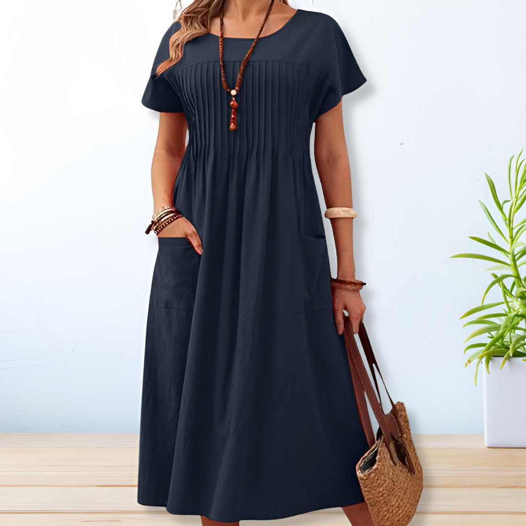 Robe Midi Plissée Décontractée Femme Style Quotidien
