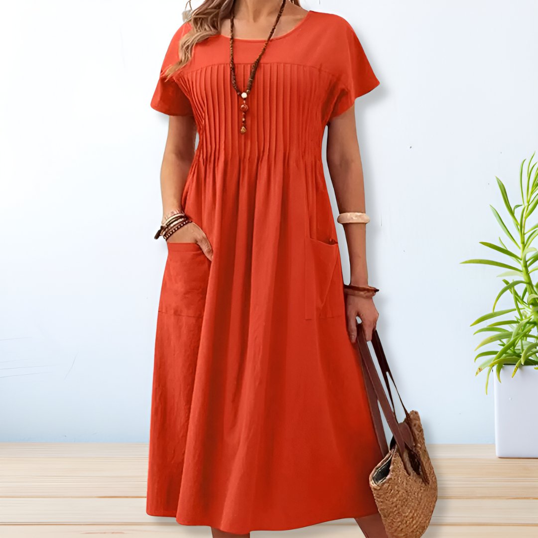 Robe Midi Plissée Décontractée Femme Style Quotidien