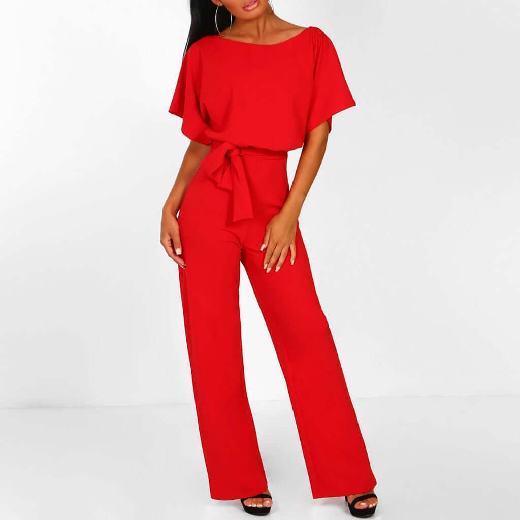 Combinaison femme élégante manches fluides taille nouée