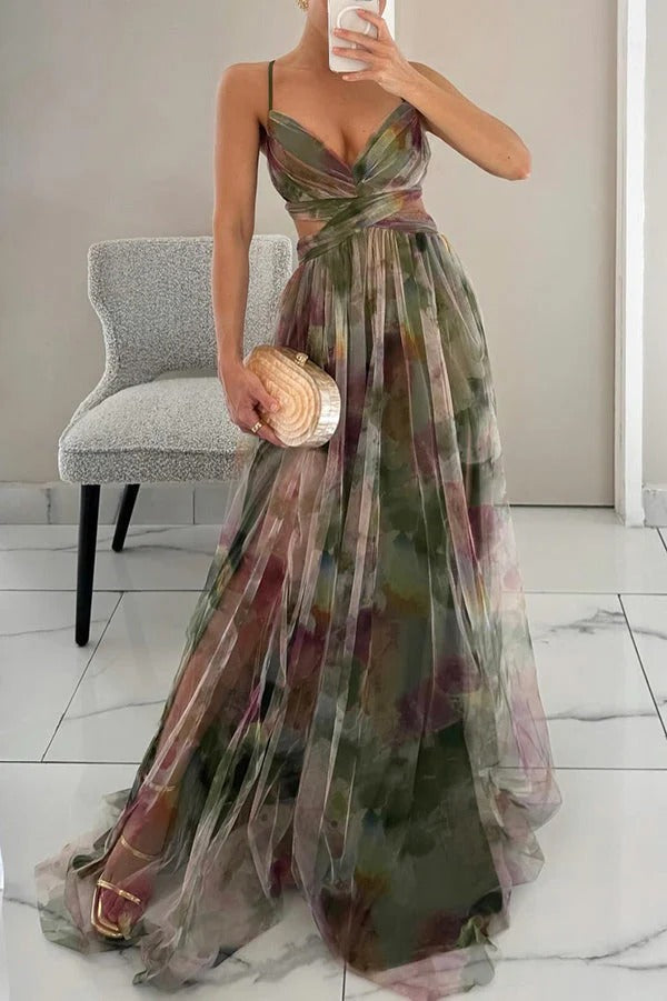 Glamorous evening dress for women with V-neck