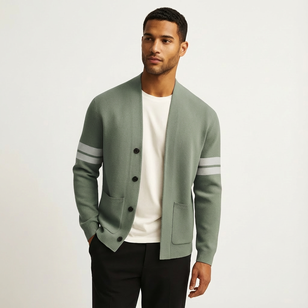 Classic men's striped merino wool cardigan