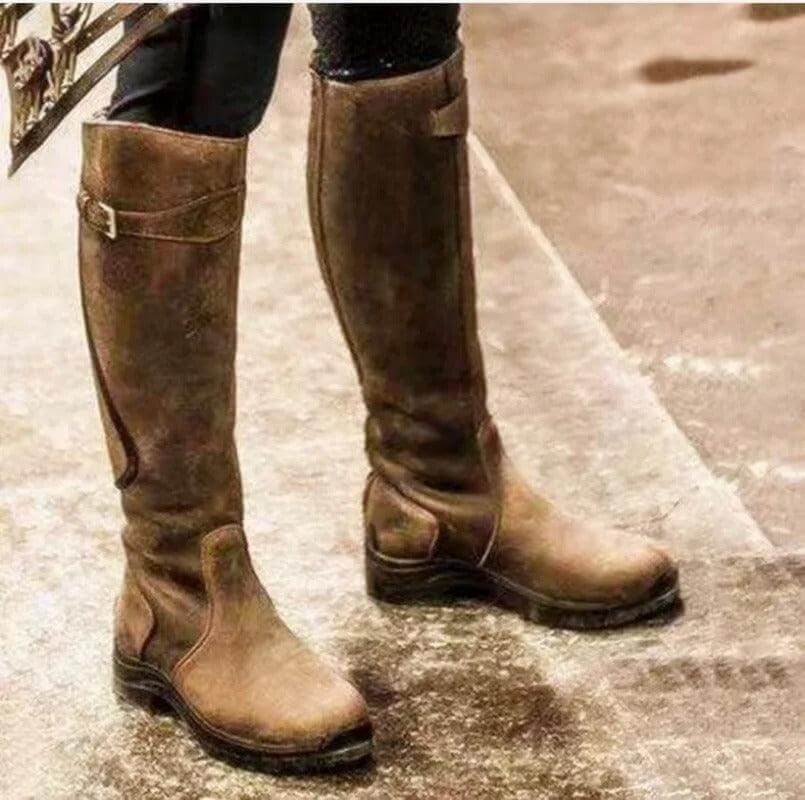 Women's knee-high riding boots with buckle detail