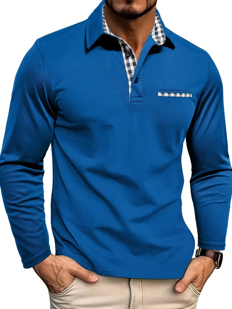 Men’s Long-Sleeve Polo Shirt with Contrast Collar