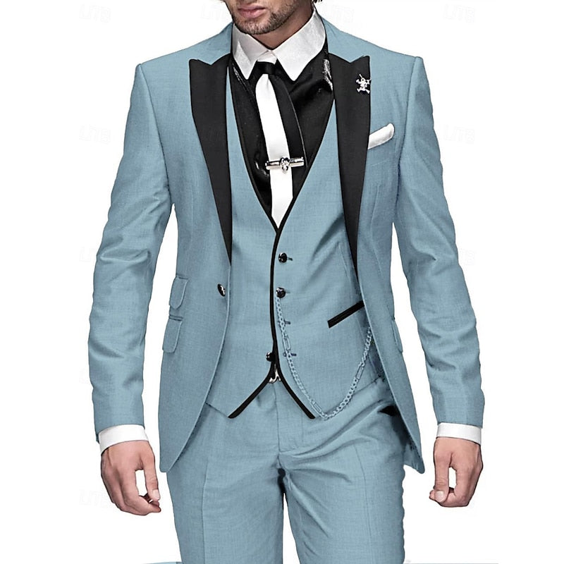 Costume Trois Pièces Ajusté avec Revers Contrastés pour Homme