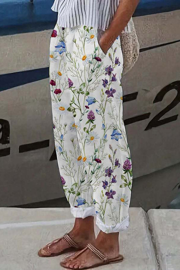 Pantalon Palazzo Décontracté à Motifs Pour Femme
