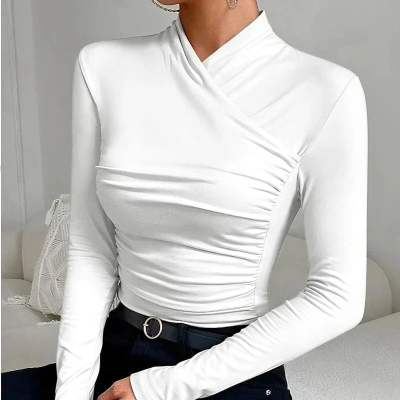 Top Drapé Élégant à Col Croisé pour Femme