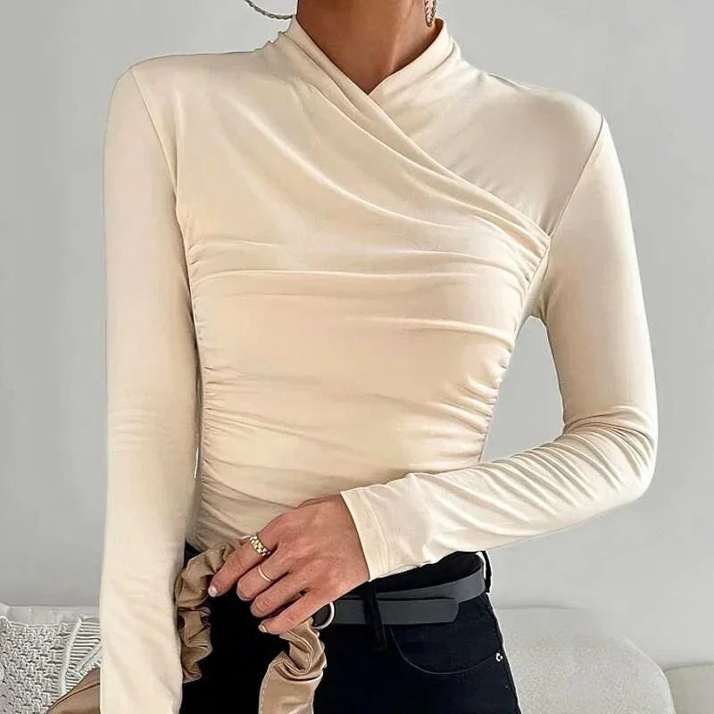 Top Drapé Élégant à Col Croisé pour Femme