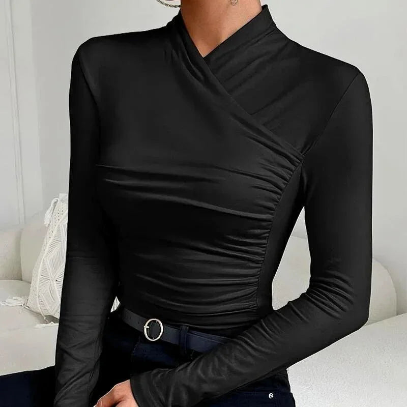 Top Drapé Élégant à Col Croisé pour Femme