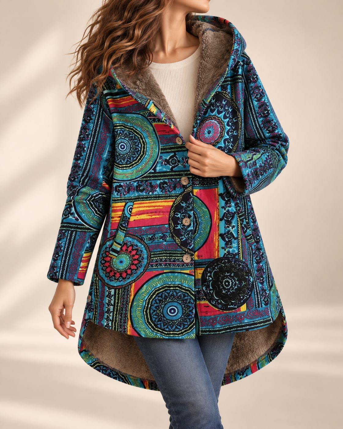 Manteau D'Hiver Bohème Imprimé Floral Pour Femme