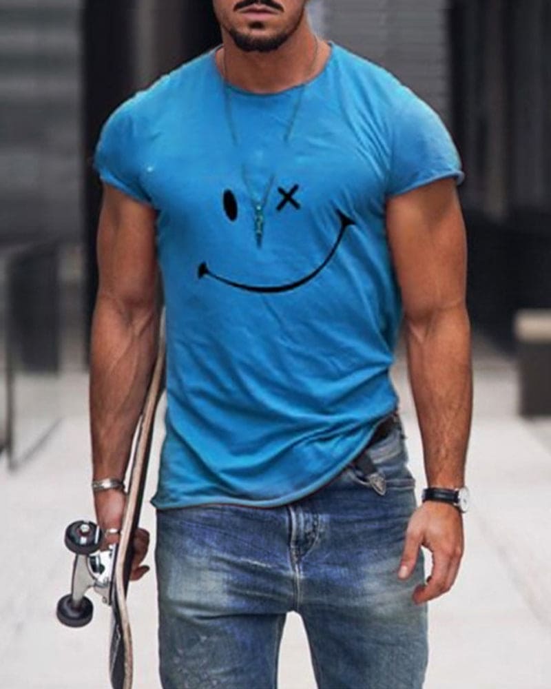 T-shirt Homme à Imprimé Smile Décontracté