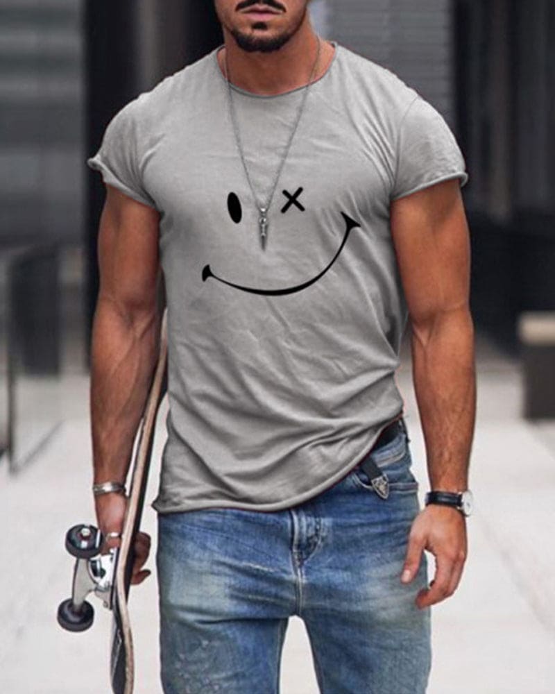 T-shirt Homme à Imprimé Smile Décontracté