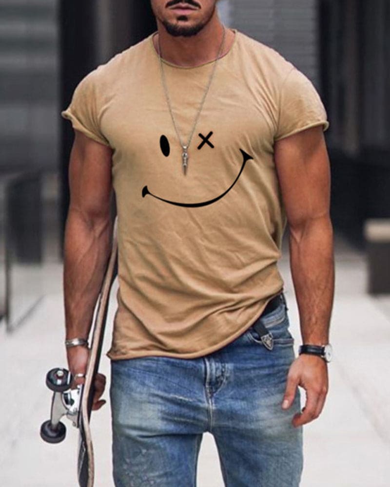 T-shirt Homme à Imprimé Smile Décontracté