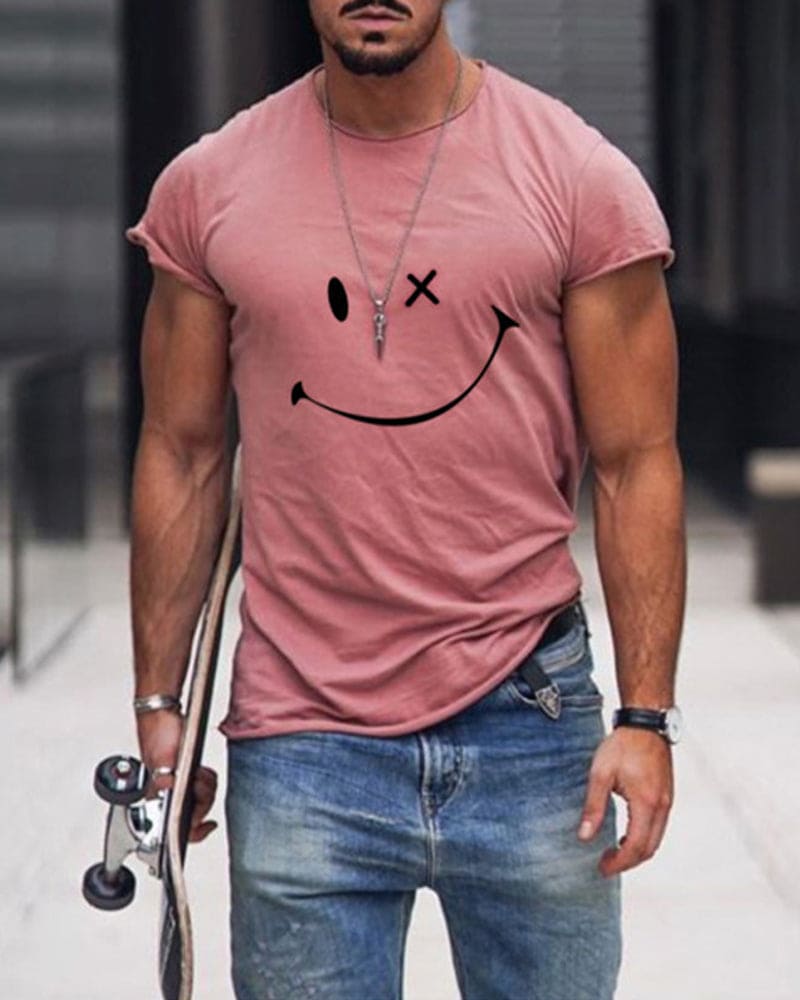 T-shirt Homme à Imprimé Smile Décontracté