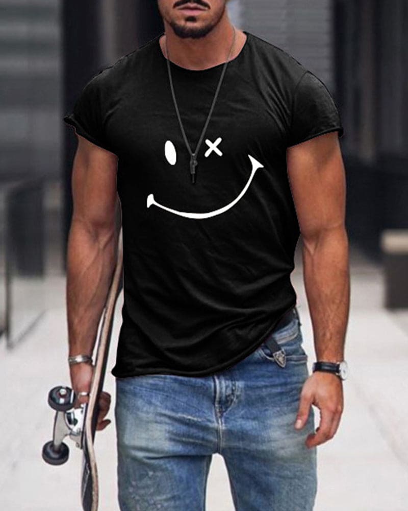 T-shirt Homme à Imprimé Smile Décontracté