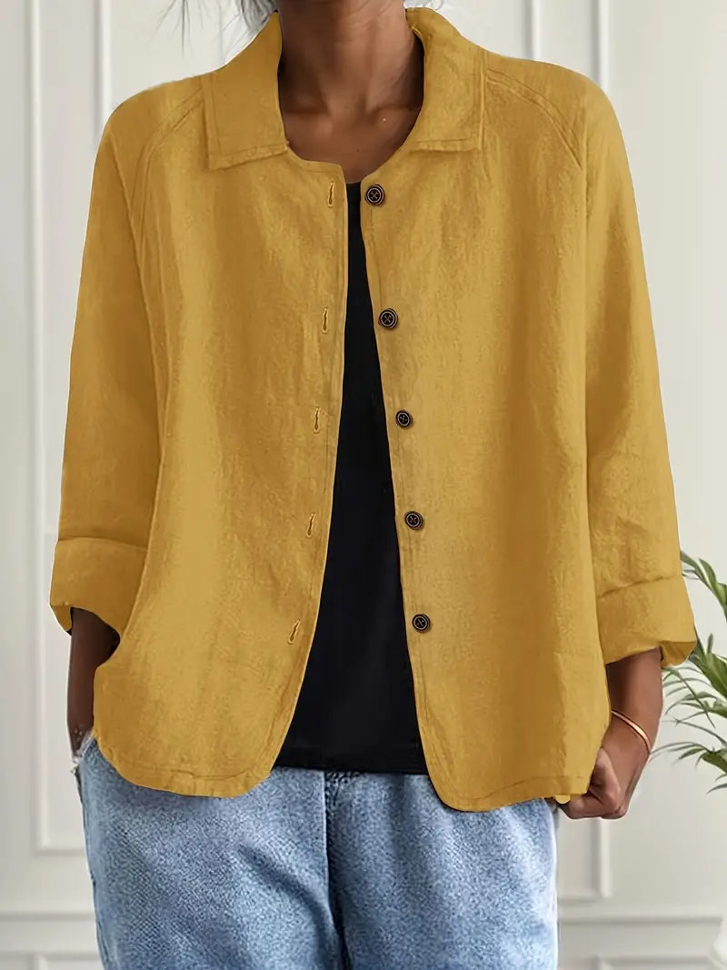 Blusa Casual de Lino para Mujer con Botones Frontales