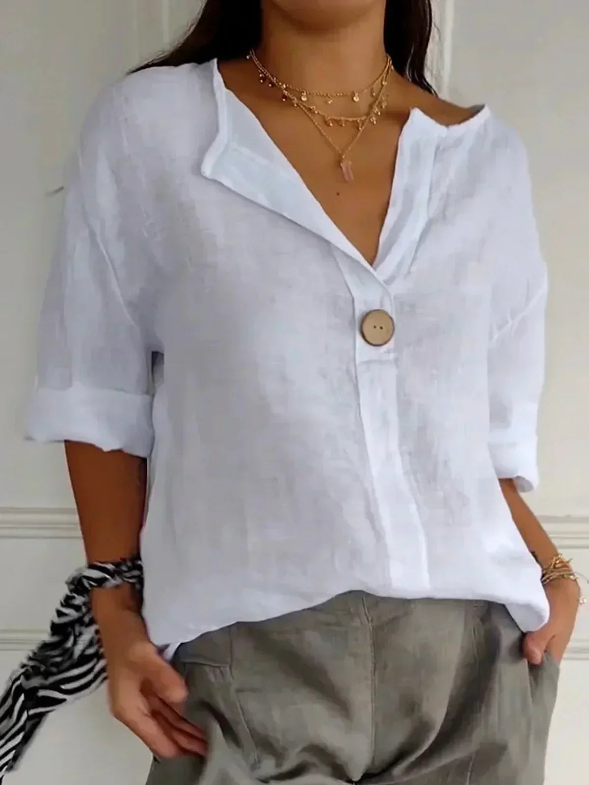 Buttoned Linen Blouse for Women